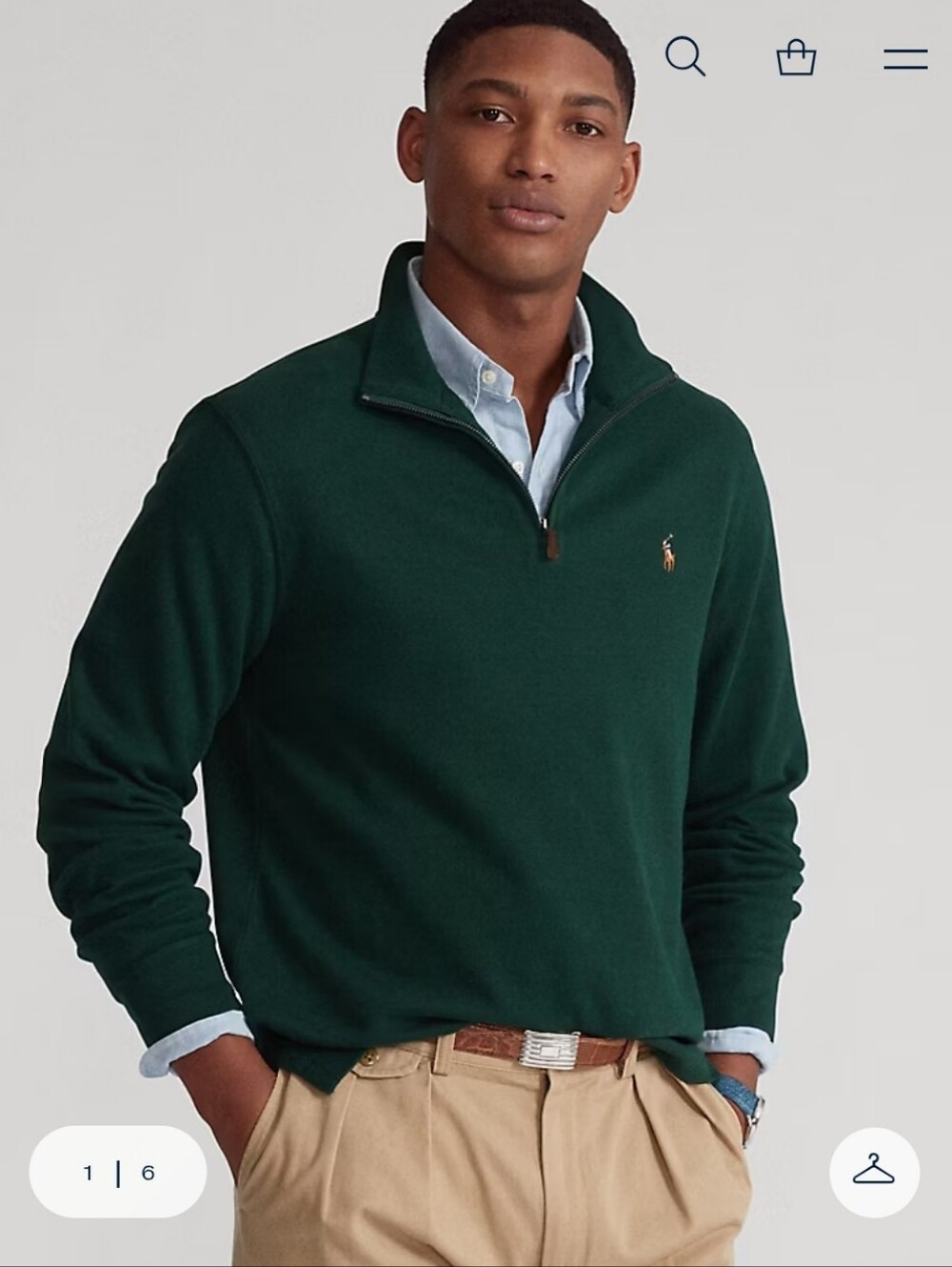 NEW Polo Ralph Lauren Estate Rib Quarter Zip Green 100% Cotton Sweater Sz Large